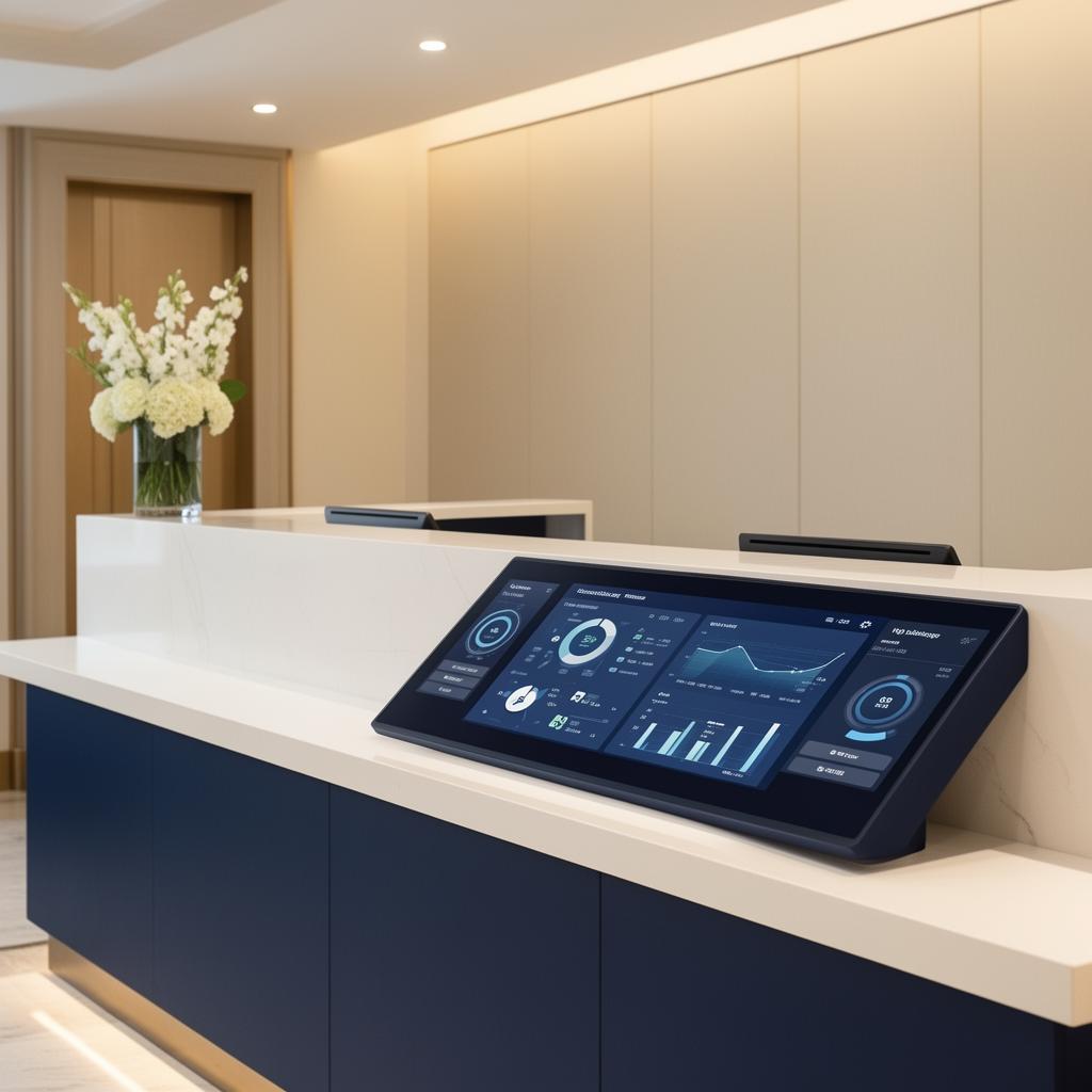 Hotel reception with automation dashboard